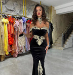 Fabulous Floor Length Off-The-Shoulder Mermaid Black Prom Dress with Appliques by misshow.com