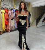 Fabulous Floor Length Off-The-Shoulder Mermaid Black Prom Dress with Appliques by misshow.com