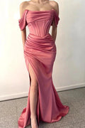 Fabulous Floor Length Off-The-Shoulder Mermaid Satin Prom Dress with Split by misshow.com