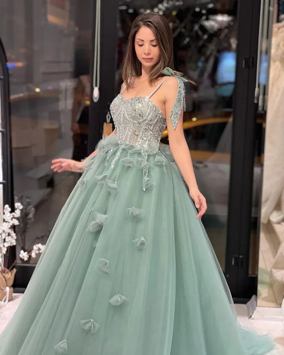 Fabulous Floor Length Sweetheart Sleeveless A-Line Tulle Wedding Dress with Sequins by misshow.com