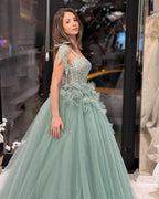 Fabulous Floor Length Sweetheart Sleeveless A-Line Tulle Wedding Dress with Sequins by misshow.com