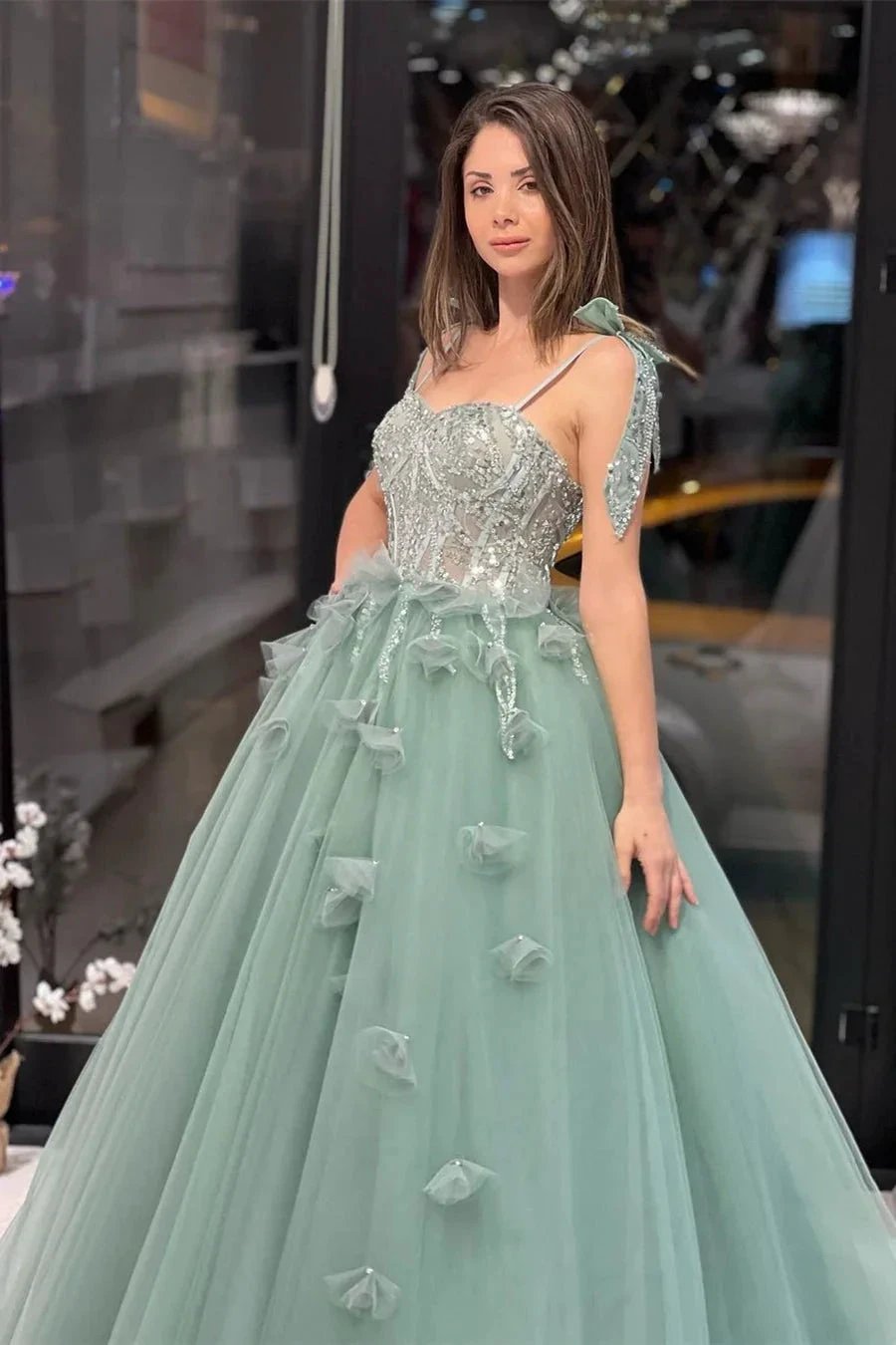 Fabulous Floor Length Sweetheart Sleeveless A-Line Tulle Wedding Dress with Sequins by misshow.com