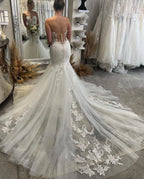 Fabulous Floor Length Sweetheart Sleeveless Mermaid Wedding Dress with Lace by misshow.com