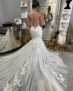 Fabulous Floor Length Sweetheart Sleeveless Mermaid Wedding Dress with Lace by misshow.com
