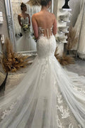 Fabulous Floor Length Sweetheart Sleeveless Mermaid Wedding Dress with Lace by misshow.com