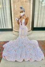 Fabulous High Neck Lace Floor-length Mermaid Prom Dresses by misshow.com