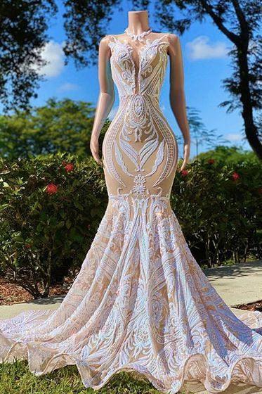 Fabulous High Neck Lace Floor-length Mermaid Prom Dresses by misshow.com