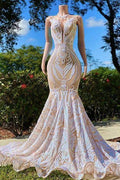Fabulous High Neck Lace Floor-length Mermaid Prom Dresses by misshow.com