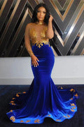 Fabulous High-neck Transparent lace Long Sleeve Appliques Lace Mermaid Prom Dresses by misshow.com