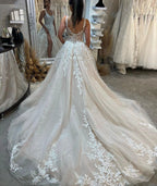 Fabulous Long A-line Sleeveless Lace Wedding Dress With Slit by misshow.com