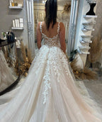 Fabulous Long A-line Sleeveless Lace Wedding Dress With Slit by misshow.com