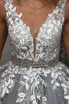 Fabulous Long A-line V-neck Spaghetti Straps Tulle Backless Prom Dress by BIZTUNNEL