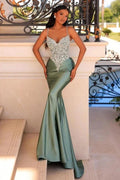 Fabulous Long Green Mermaid Spaghetti Straps Lace Satin Prom Dress by misshow.com