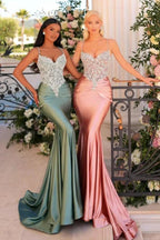 Fabulous Long Green Mermaid Spaghetti Straps Lace Satin Prom Dress by misshow.com
