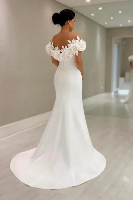 Fabulous Mermaid Satin Off-The-Shoulder Sleeveless White Wedding Dress by misshow.com