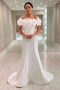Fabulous Mermaid Satin Off-The-Shoulder Sleeveless White Wedding Dress by misshow.com