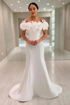 Fabulous Mermaid Satin Off-The-Shoulder Sleeveless White Wedding Dress by misshow.com