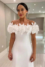 Fabulous Mermaid Satin Off-The-Shoulder Sleeveless White Wedding Dress by misshow.com