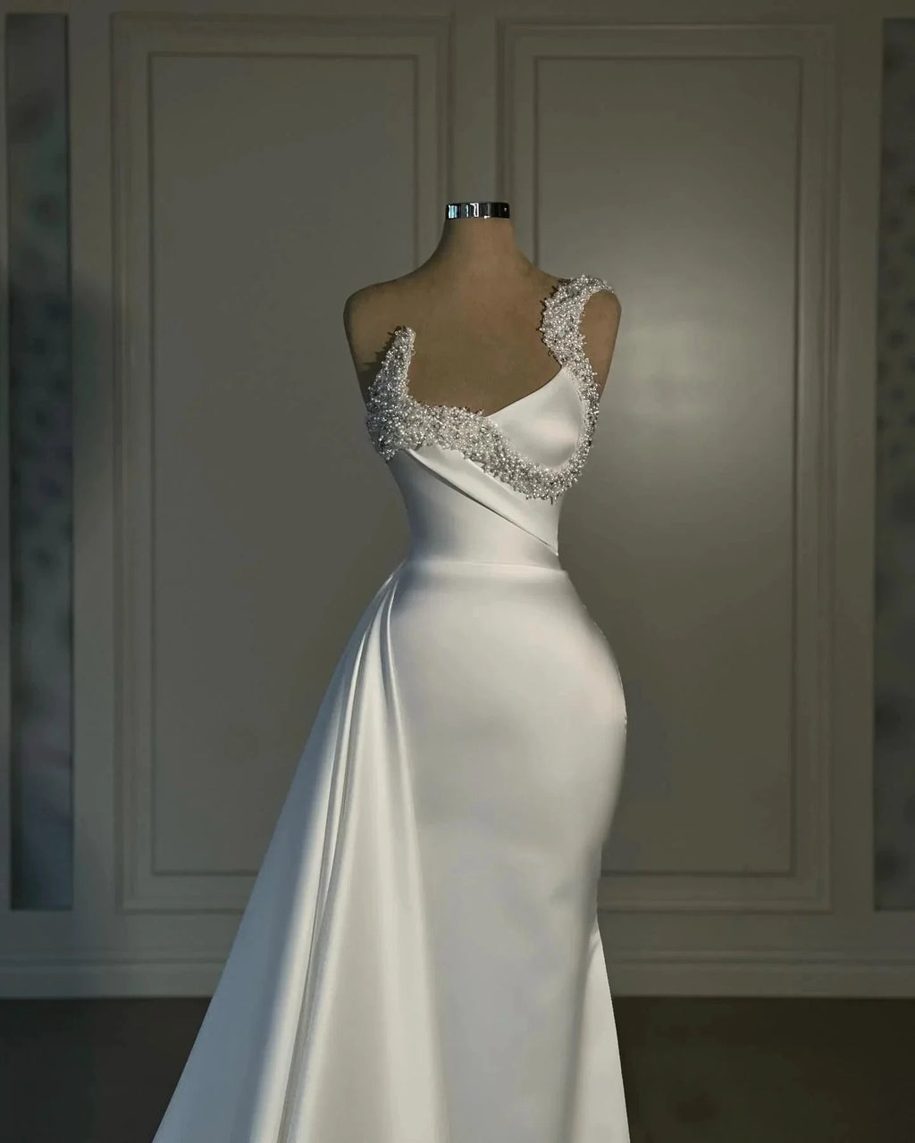 Fabulous Mermaid Satin One Shoulder Sleeveless White Wedding Dresses With Rhinestone by misshow.com