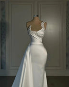 Fabulous Mermaid Satin One Shoulder Sleeveless White Wedding Dresses With Rhinestone by misshow.com