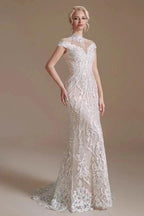Fabulous Off-the-shoulder Sleeveless Mermaid Floor-Length Lace Wedding Dresses with Pattern by misshow.com