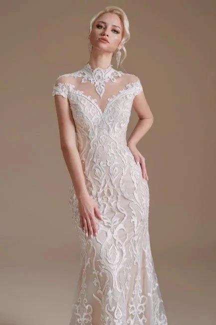 Fabulous Off-the-shoulder Sleeveless Mermaid Floor-Length Lace Wedding Dresses with Pattern by misshow.com