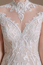 Fabulous Off-the-shoulder Sleeveless Mermaid Floor-Length Lace Wedding Dresses with Pattern by misshow.com