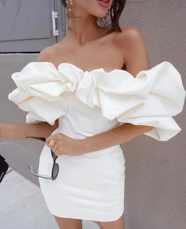 Women's Party Dress Corset Dress Cocktail Dress Pure Color Ruched Spring Summer Off Shoulder Fashion Party Slim White Short Homecoming Dress Y487 by simplepromdress