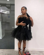Women's Tulle Princess Mini Dress Ruffle Mesh Party Prom Wedding Tutu Fairy Dress Black Homecoming Dress Y512 by simplepromdress