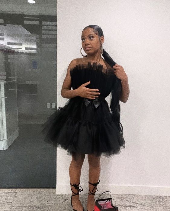 Women's Tulle Princess Mini Dress Ruffle Mesh Party Prom Wedding Tutu Fairy Dress Black Homecoming Dress Y512 Hover Image