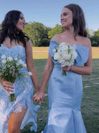 Faithe | Strapless Light Blue Bow Mermaid Long Formal Dress with Bow by KissProm