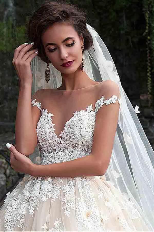 Fantastic Tulle Bateau Neckline Ball Gown Wedding Dresses With Lace WD185 by pgmdress