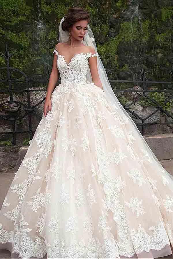 Fantastic Tulle Bateau Neckline Ball Gown Wedding Dresses With Lace WD185 by pgmdress