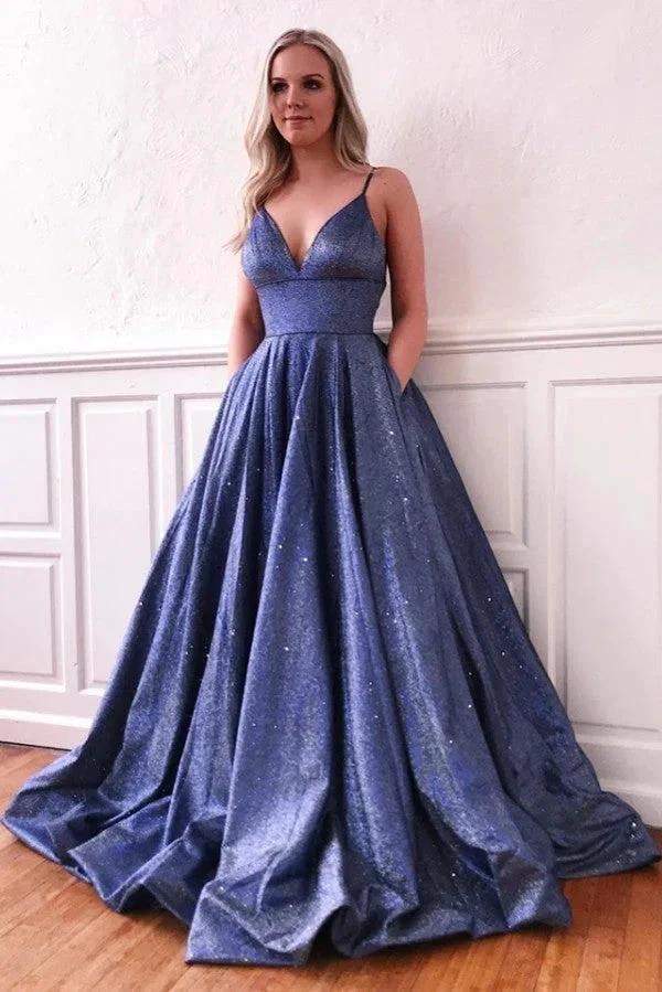 Fascinating Long A-line V-neck Bright silk Prom Dress with Pockets by BIZTUNNEL