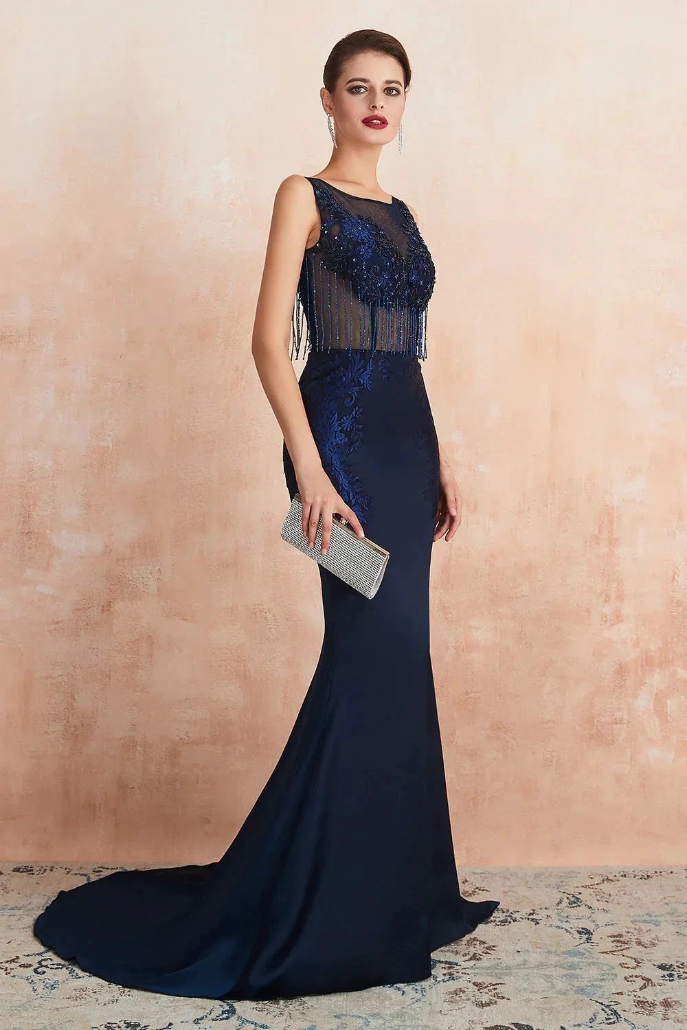 Fascinating Long Mermaid Jewel Satin Evening Dress by BIZTUNNEL