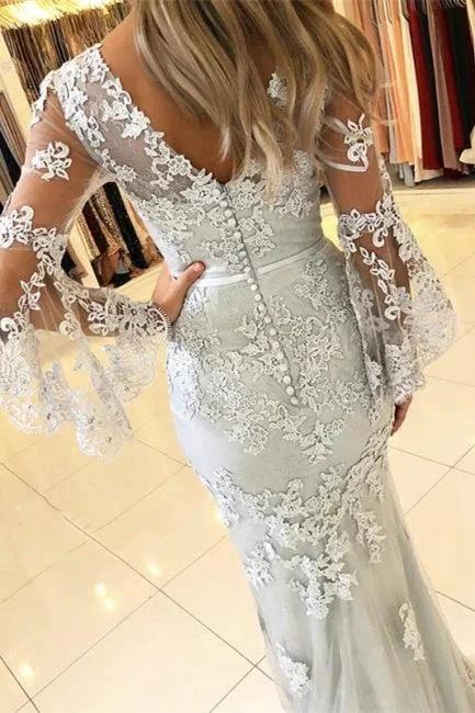 Fashion Evening Dresses Long Lace With Sleeves Floor-Length Evening Wear Prom Dresses by misshow.com