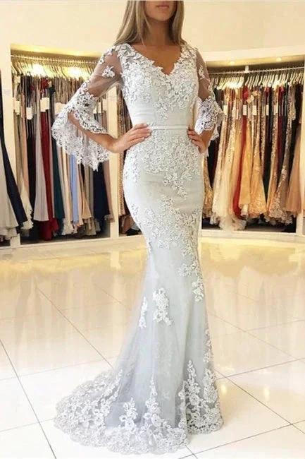 Fashion Evening Dresses Long Lace With Sleeves Floor-Length Evening Wear Prom Dresses by misshow.com
