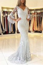 Fashion Evening Dresses Long Lace With Sleeves Floor-Length Evening Wear Prom Dresses by misshow.com