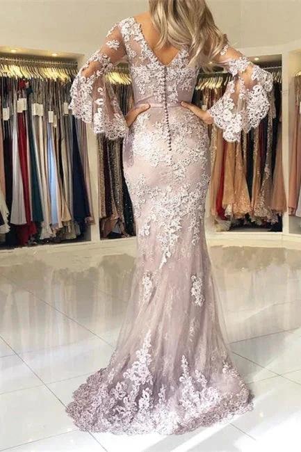 Fashion Evening Dresses Long Lace With Sleeves Floor-Length Evening Wear Prom Dresses by misshow.com
