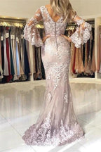 Fashion Evening Dresses Long Lace With Sleeves Floor-Length Evening Wear Prom Dresses by misshow.com