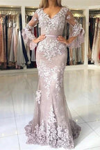 Fashion Evening Dresses Long Lace With Sleeves Floor-Length Evening Wear Prom Dresses by misshow.com