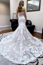 Fashion Jewel Sleeveless Mermaid Lace Backless Wedding Dresses by misshow.com