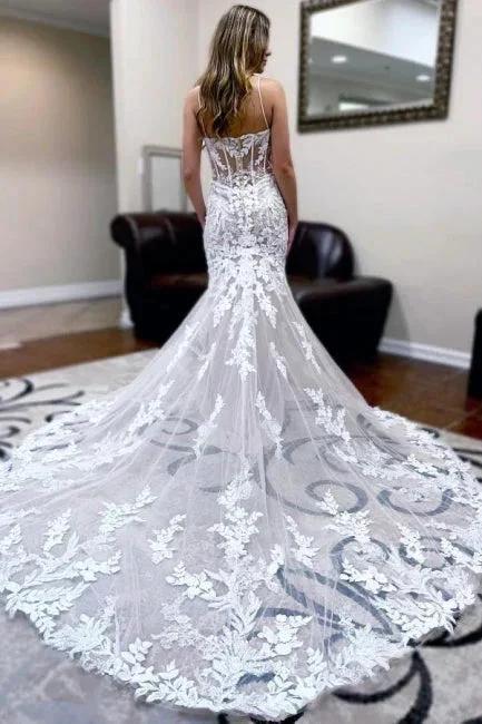 Fashion Jewel Sleeveless Mermaid Lace Backless Wedding Dresses by misshow.com