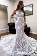 Fashion Jewel Sleeveless Mermaid Lace Backless Wedding Dresses by misshow.com