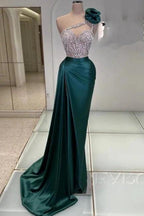 Fashion Long Dark Green One Shoulder Jewel Sleeveless Prom Dress by misshow.com