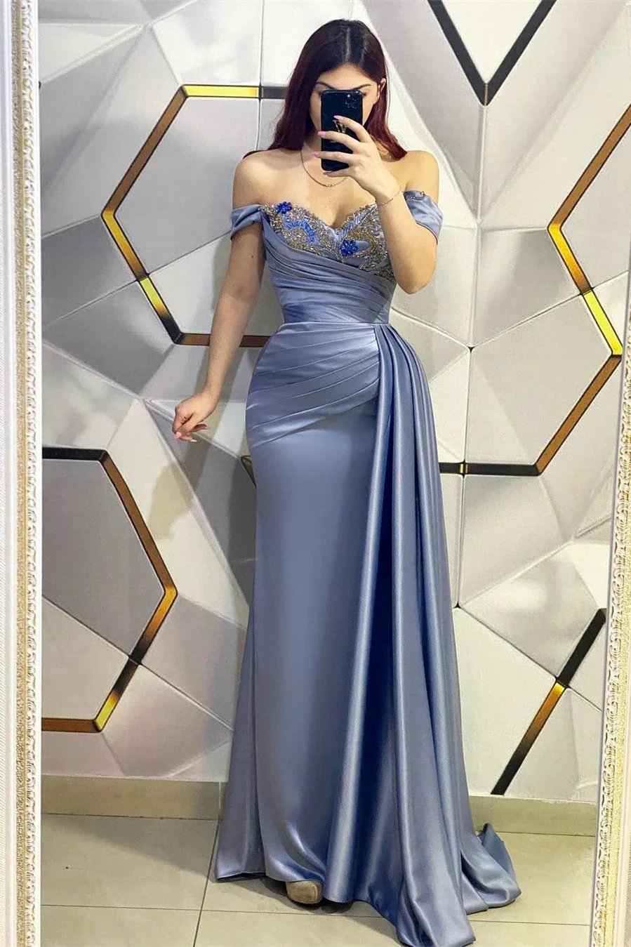 Fashion Long Mermaid Off-the-shoulder Sequined Prom Dress With Ruffles by misshow.com