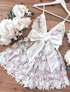 Fashion Short A-Line V-neck Lace Prom Dress with Bowknot by BIZTUNNEL