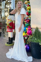 Fauna | Neon Pink Sequin One-Shoulder Bow Strap Trumpet Long Prom Dress by KissProm