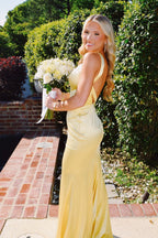 Bliss | Yellow Mermaid Satin V Neck Long Party Dress