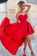Red High Low Sweetheart Satin Short Prom Dress by BIZTUNNEL